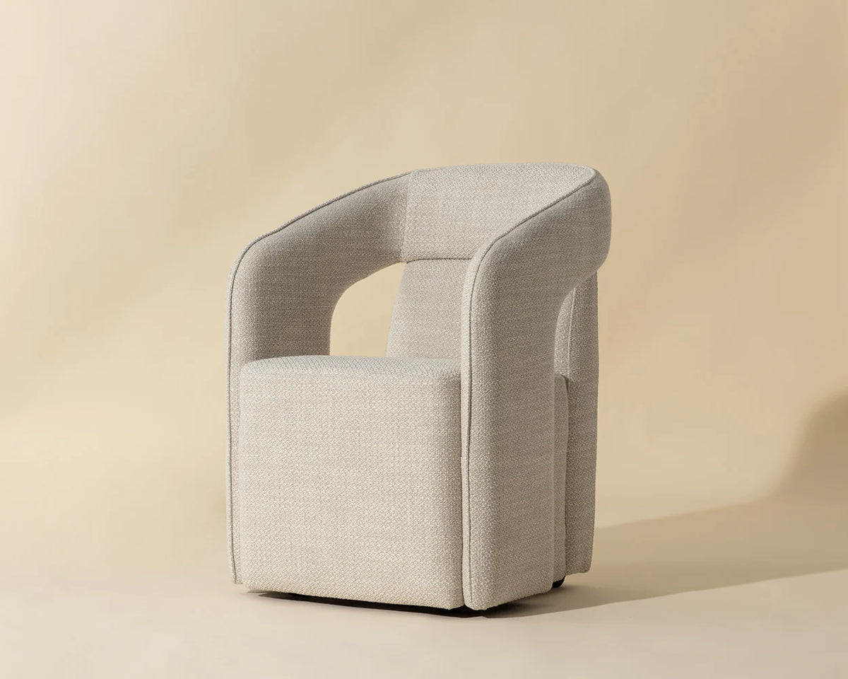 Kendrick Stucco Performance Fabric Wheeled Dining Armchair