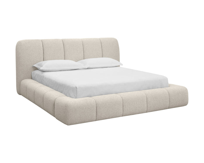Olena Oatmeal Plush Upholstered Channel Bed