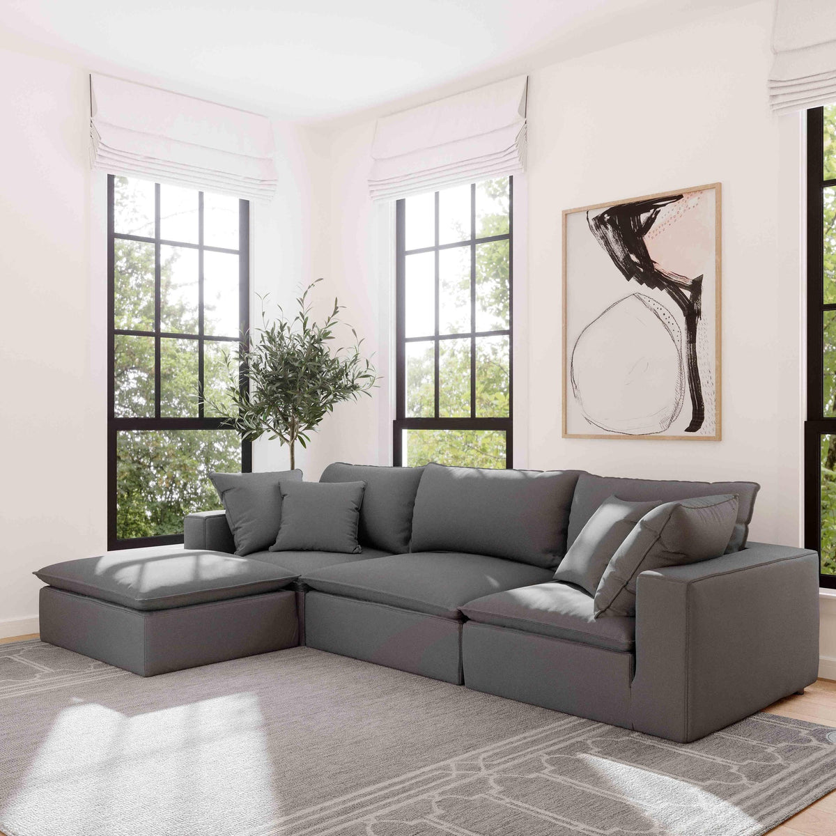 Cali Slate Performance Fabric Ottoman