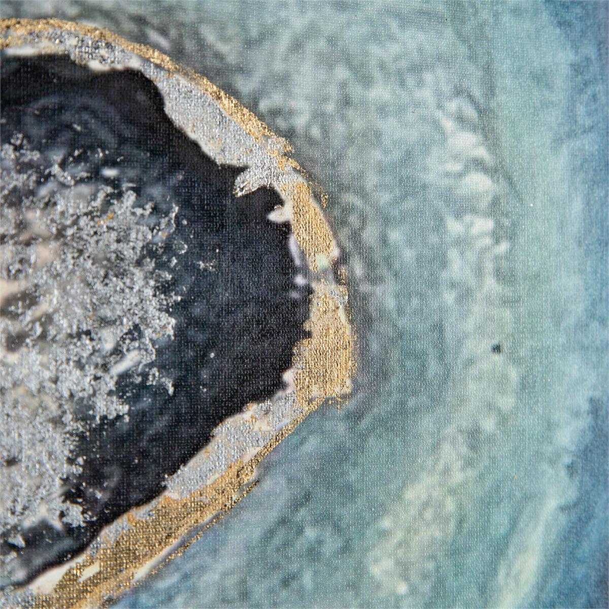 Abstract Geode Blue & Green Wall Art with Gold & Silver Leaf - Set of 3