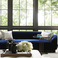 Emilee 108" Indigo Velvet with Dark Walnut Sofa
