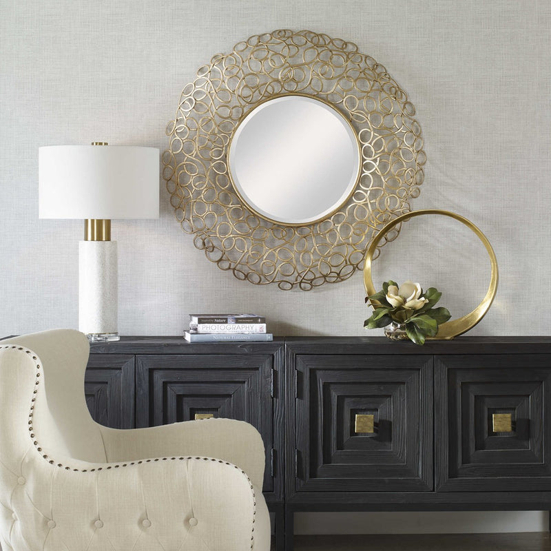 Penelope 42" Curled Gold Leaf Round Mirror