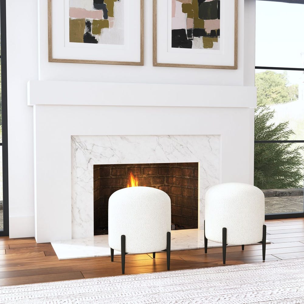 Riely White Faux Shearling Ottoman