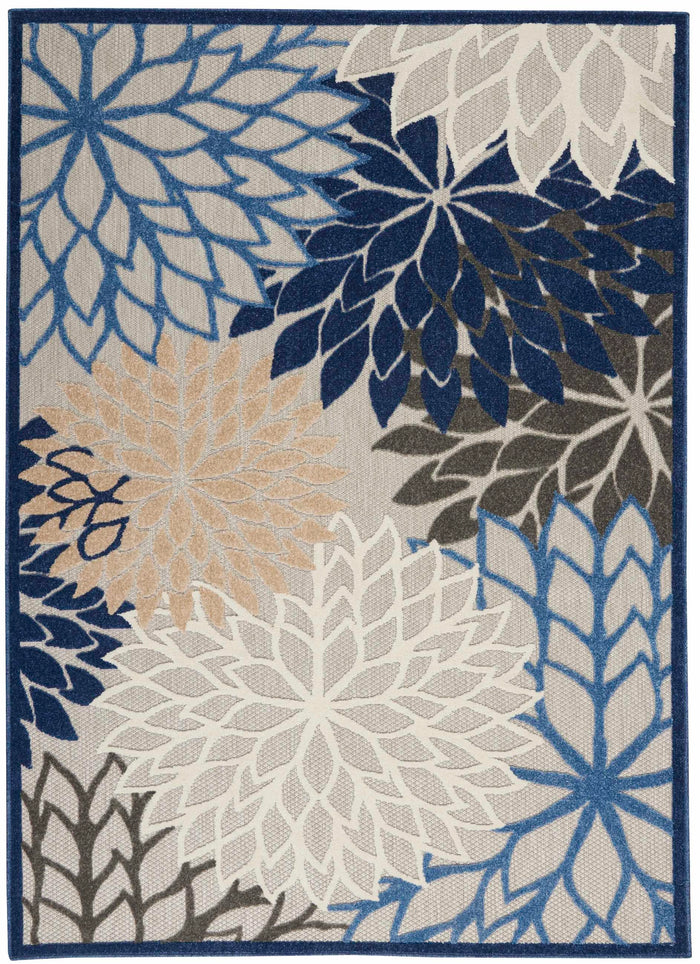 Annitra Indoor/Outdoor Blue Multicolor Blosoms Area Rug - Elegance Collection