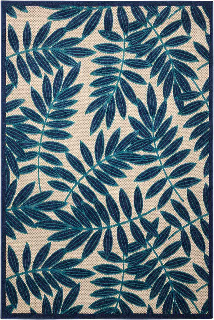 Annitra Indoor/Outdoor Natural Blue Swirling Vines Design Area Rug - Elegance Collection