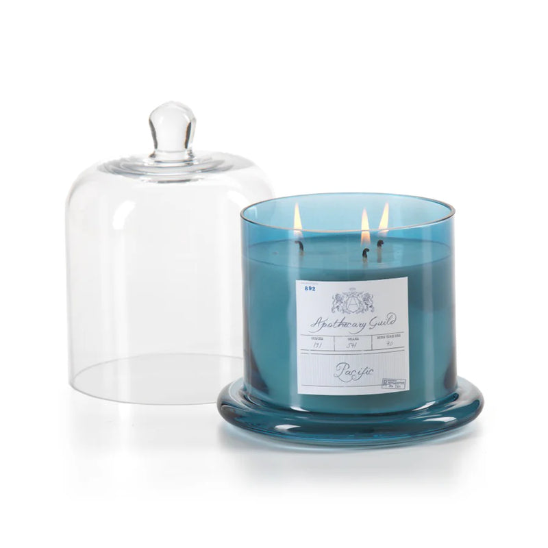 Apothecary Pacific Scented Blue Candle with Glass Dome - Set 0f 4 (2 Sizes Available)