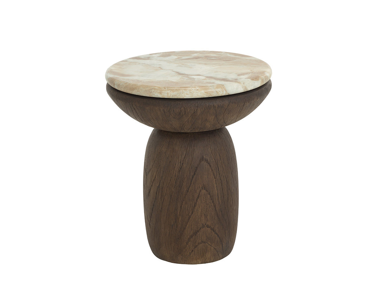 Orula Faux Marble & Brown Oak Concrete Indoor/Outdoor Accent Table