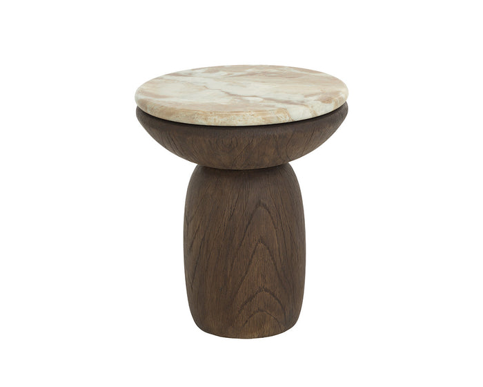 Orula Faux Marble & Brown Oak Concrete Indoor/Outdoor Accent Table
