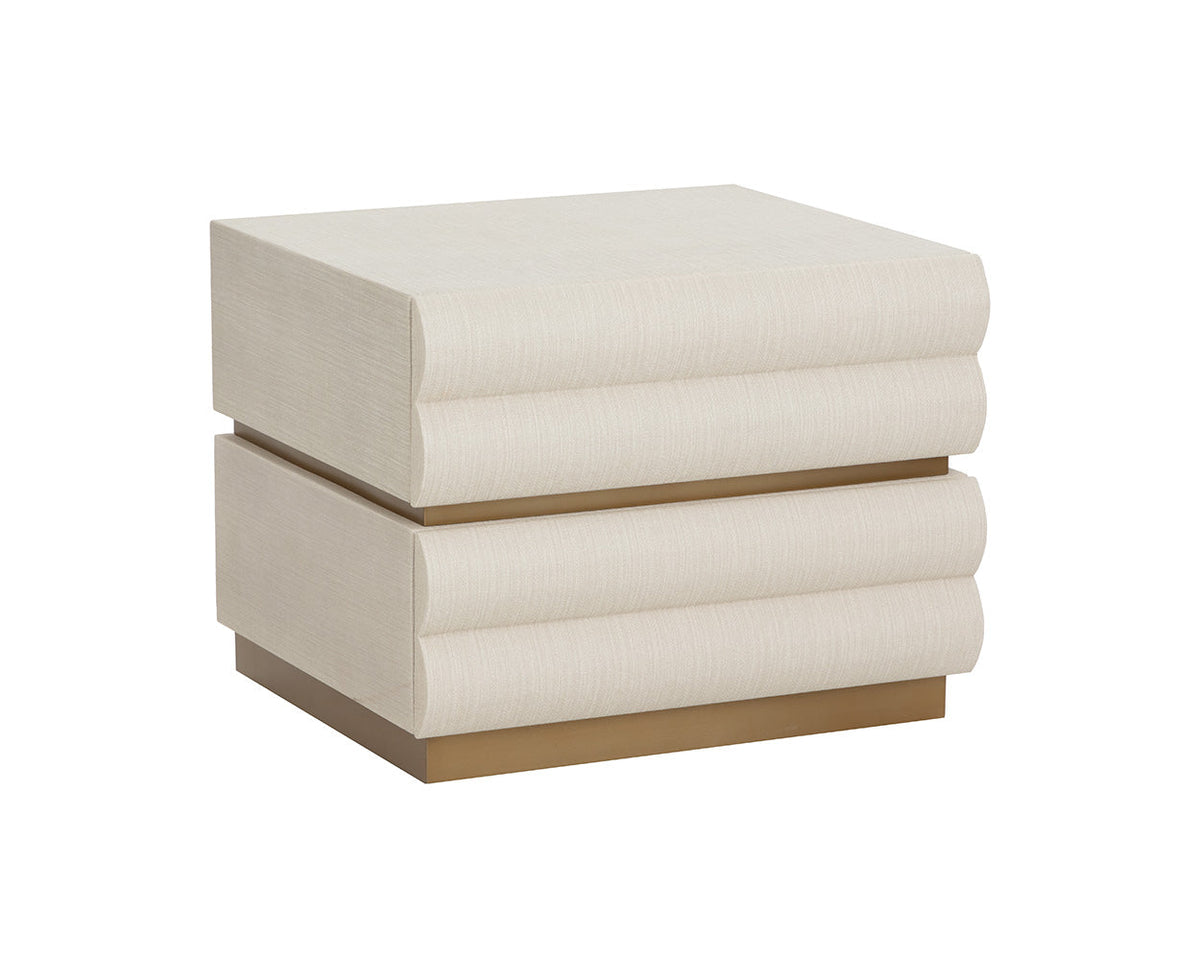 Subira Cream Faux Leather & Wood, Gold Nightstand