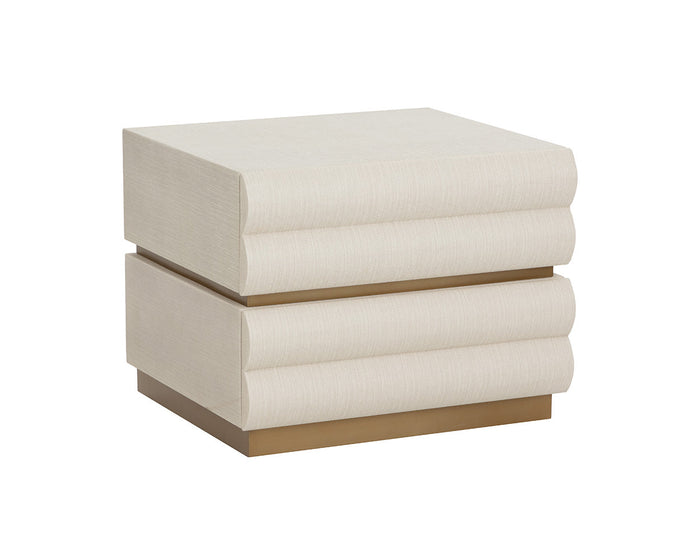 Subira Cream Faux Leather & Wood, Gold Nightstand