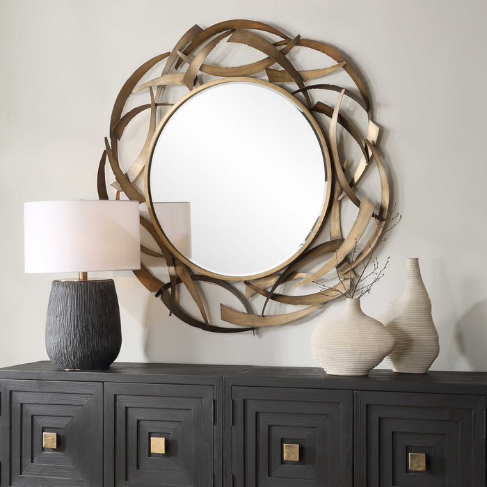 Jagged 55" Golden Bronze Round Mirror