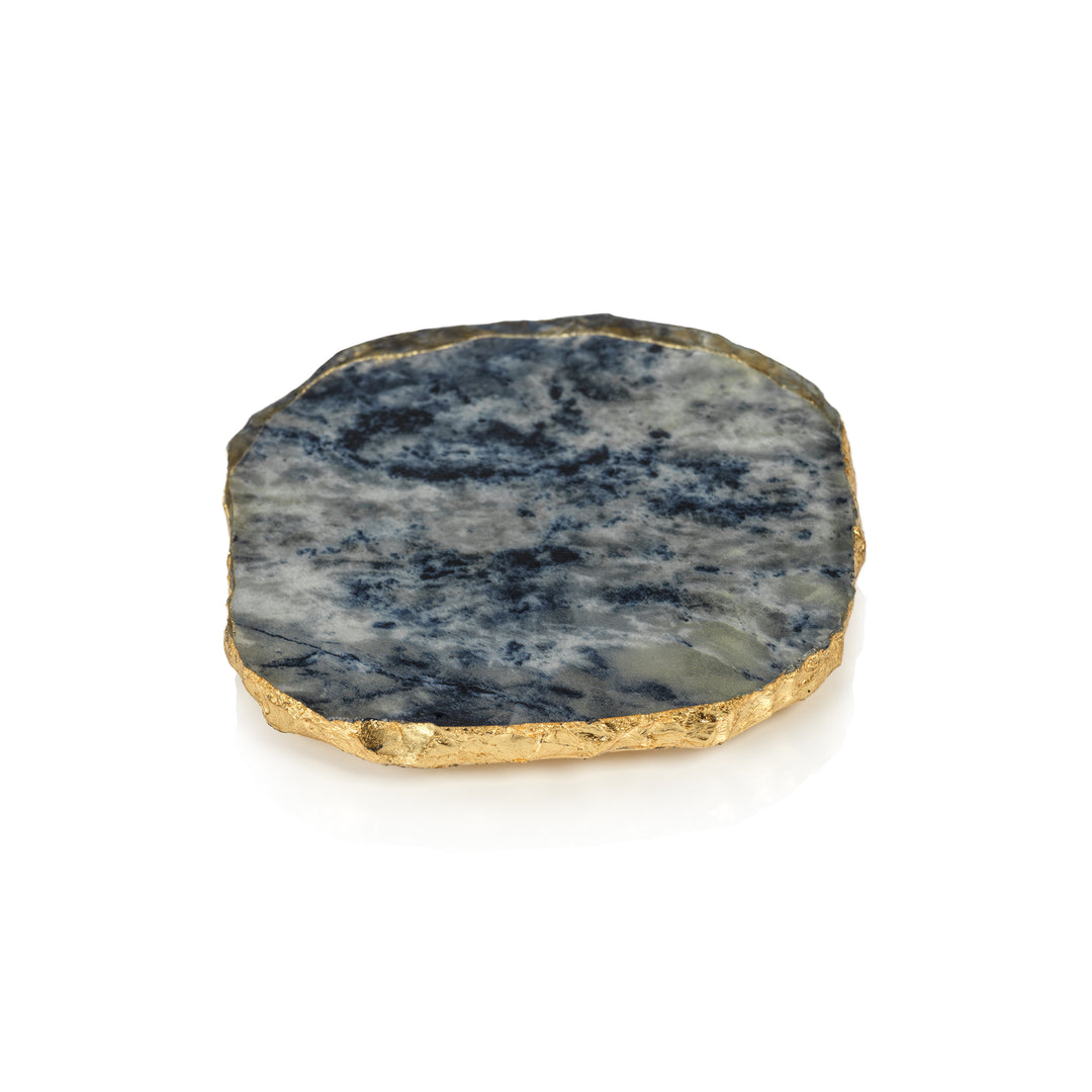 Agate Marble Glass Coaster with Gold Rim - Blue Tone ( Set of 12)