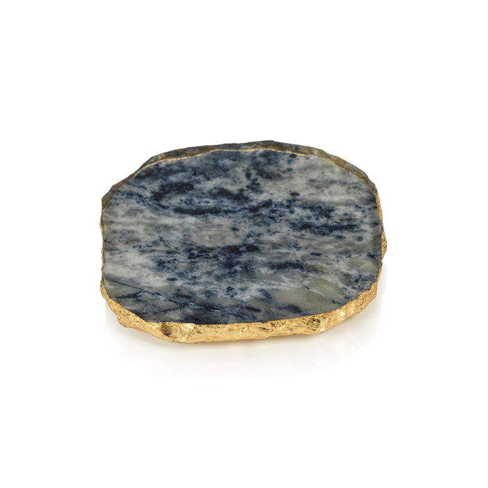Agate Marble Glass Coaster with Gold Rim - Blue Tone ( Set of 12)