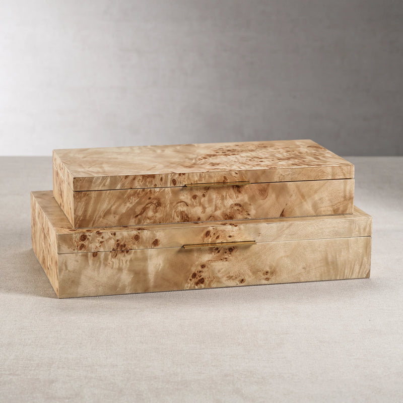 Arabella Burl Wood Veneer Boxes - Set of 2 (2 Sizes Available)