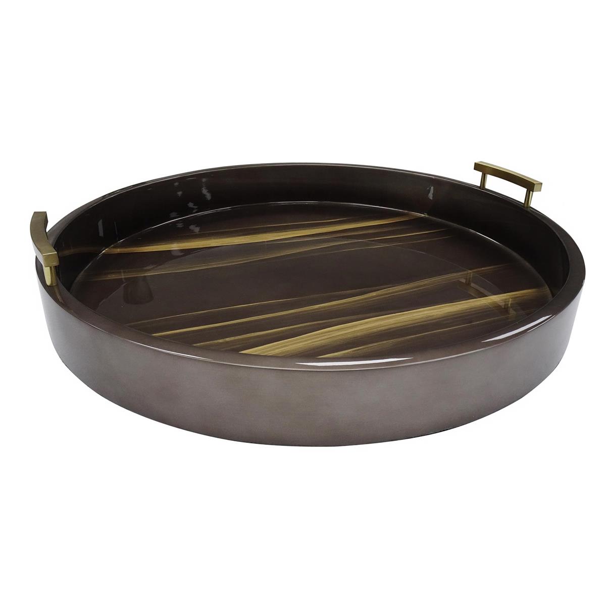 Brew 20" Round Gold & Brown Waves Tray