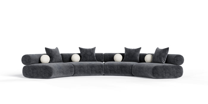 Evelyn 4 Piece Dark Grey Curved Modular Sectional Sofa