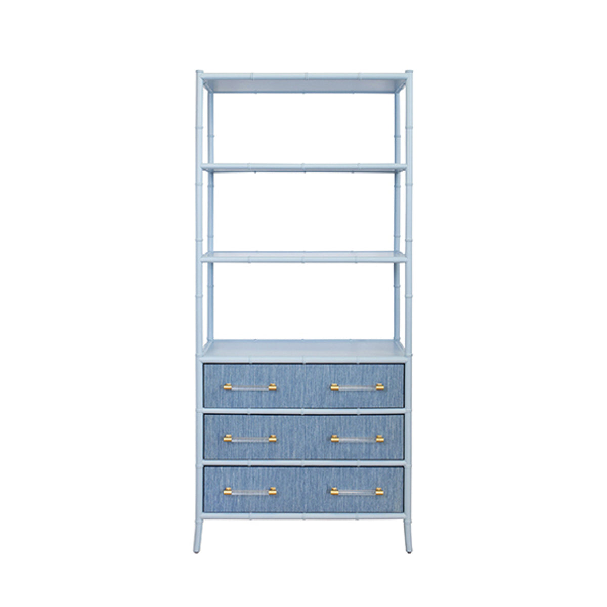 Fiona Light Blue Grasscloth & Gold Etagere