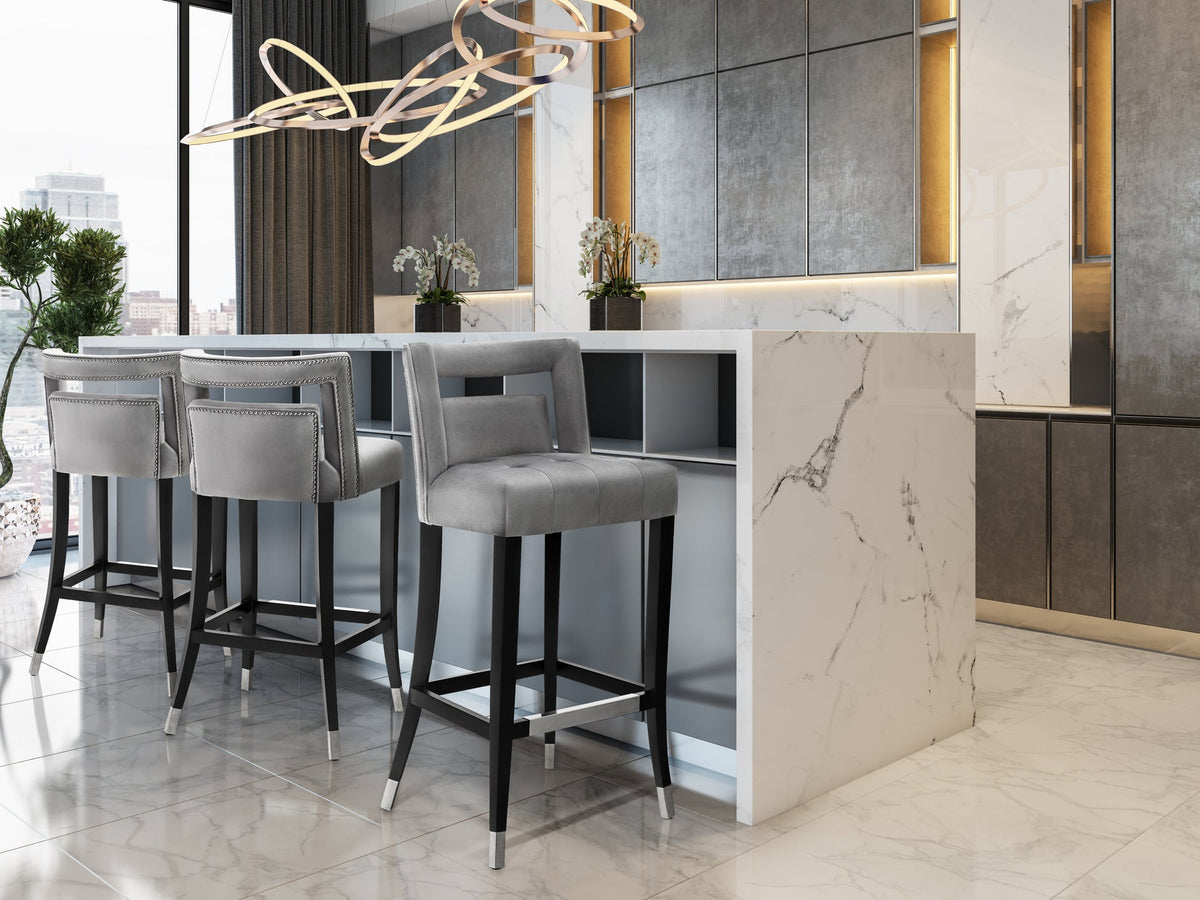 Rina Grey Velvet Bar Stool - Luxury Living Collection