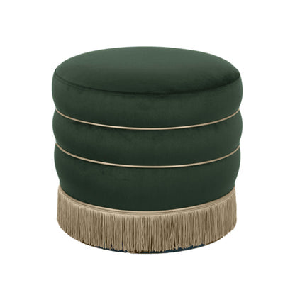 Ettros 17.2" Round Green Performance Velvet Ottoman