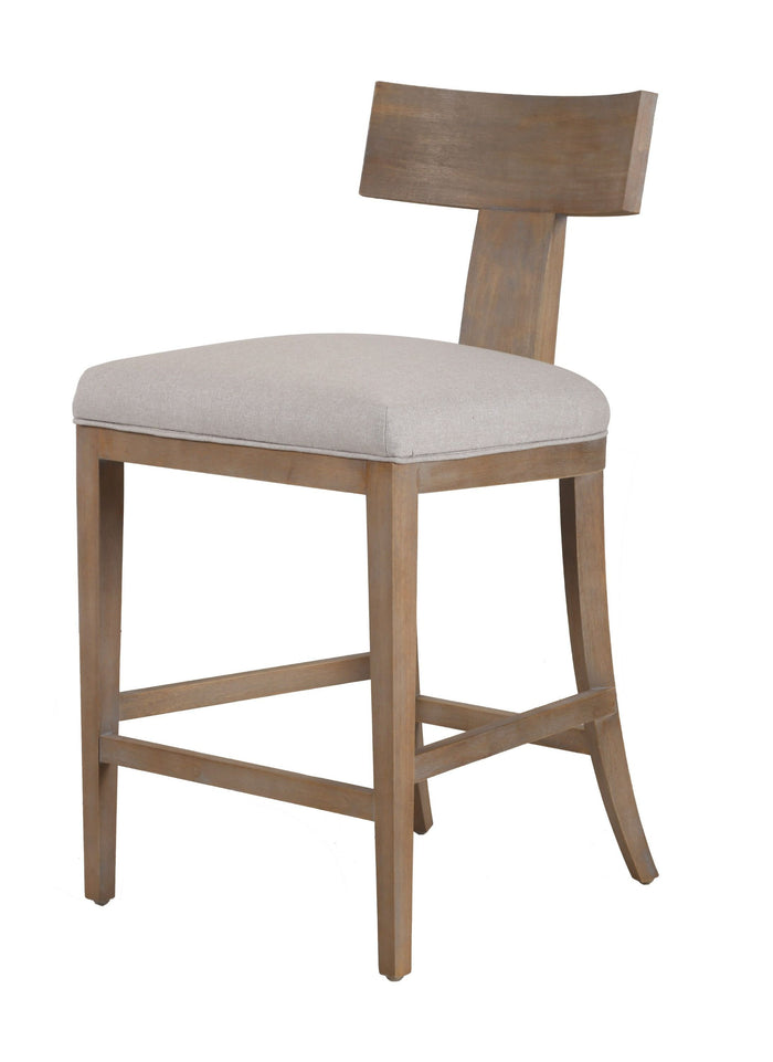 Rowan Mid-Century Modern Beige Linen + Wood Counter Chair