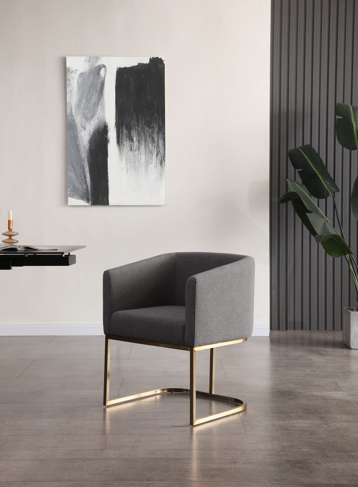 Ren Modern Dark Grey Fabric & Antique Brass Dining Chair