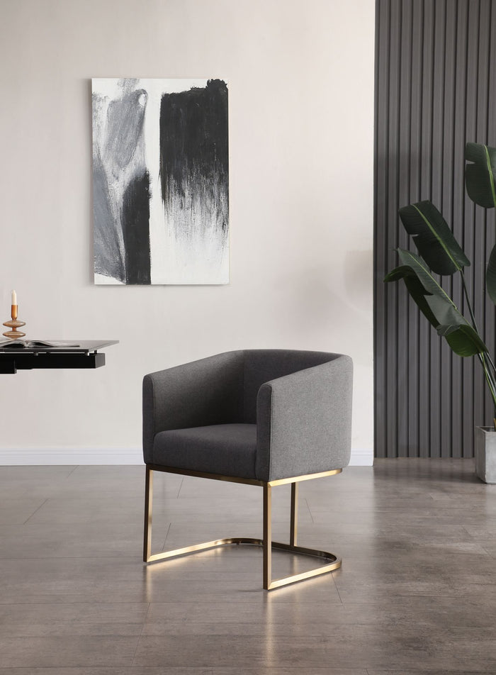 Ren Modern Dark Grey Fabric & Antique Brass Dining Chair