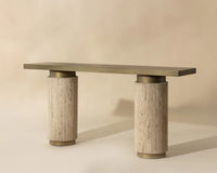 Ashva Natural Travertine & Brass Console Table