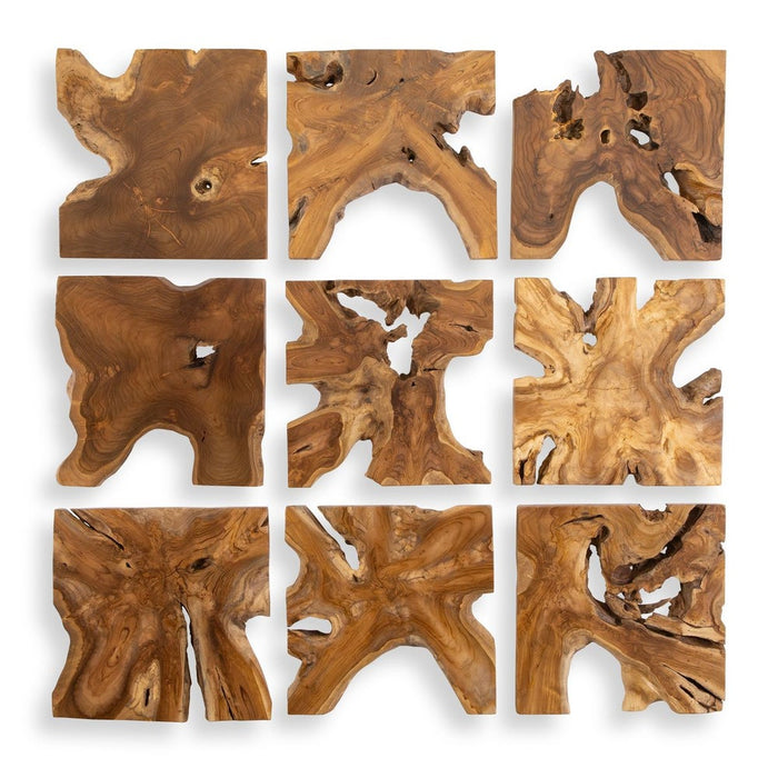 Honey Natural Teak Wood Wall Décor, Set of 9