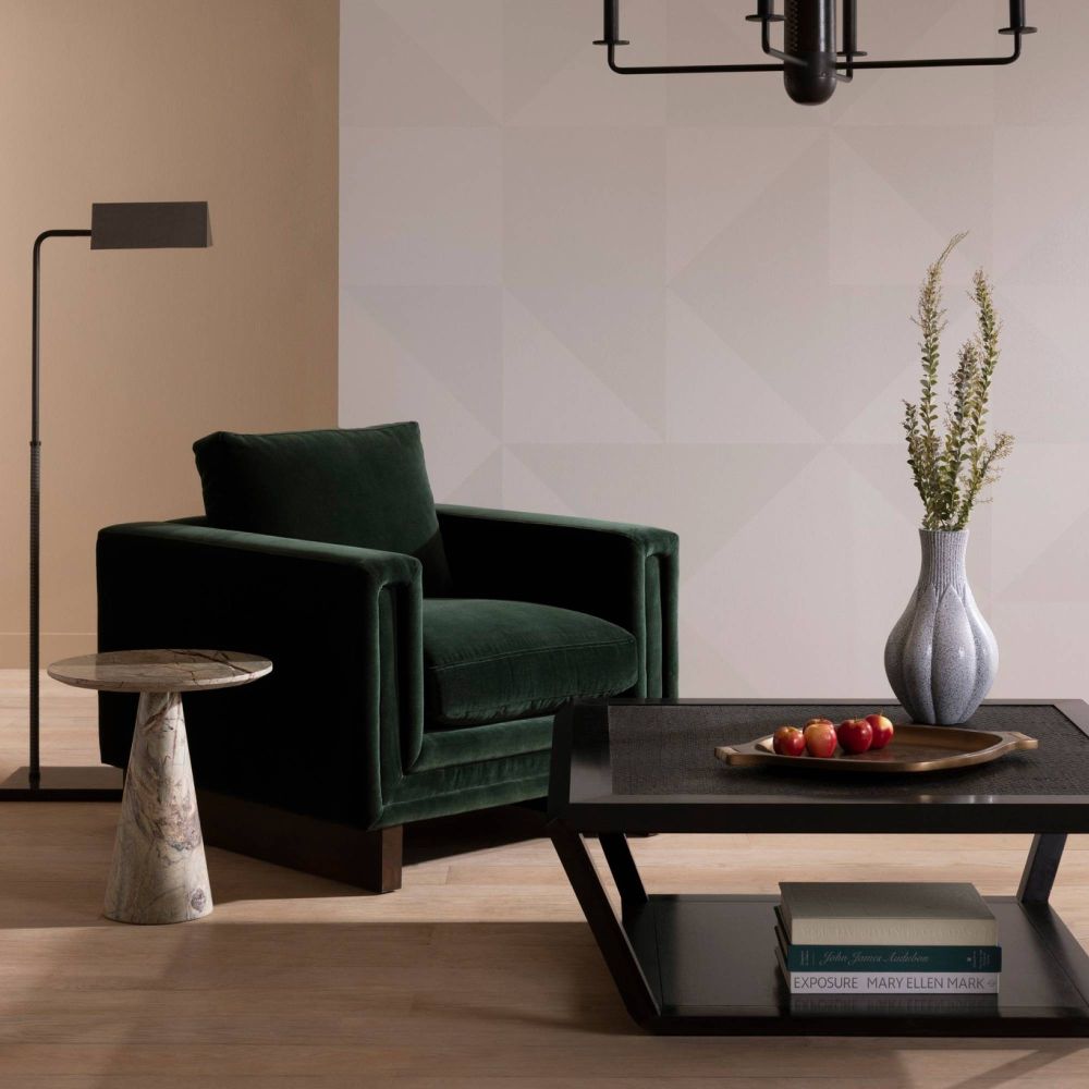 Lovell Forest Green Velvet & Dark Walnut Accent Chair