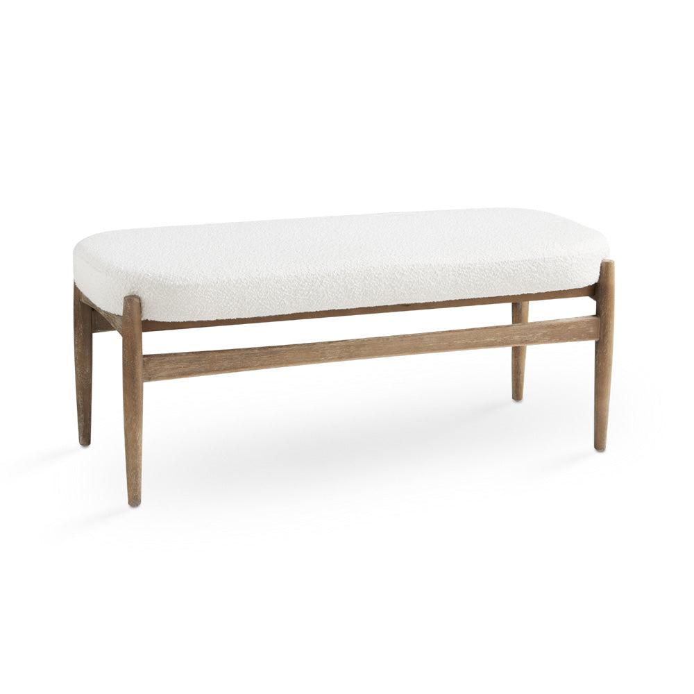 Winslow White Boucle & Wood Bench