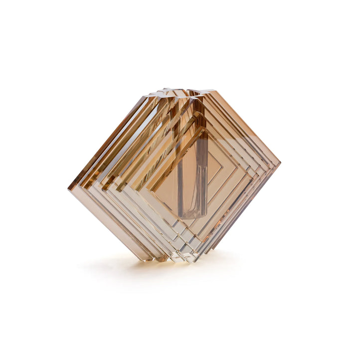 Brianna Amber Diamond Motif Crustal Glass Vase - (2 Sizes Available) Set of 2