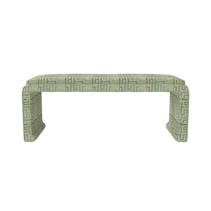 Malia Classic/Modern Large Meander Green Custom Upholstered Bench