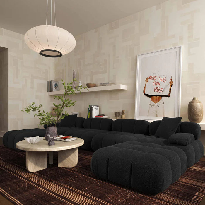 Vogue 157.6" Black Performance Vegan Shearling 6-piece Modular U-Sectional