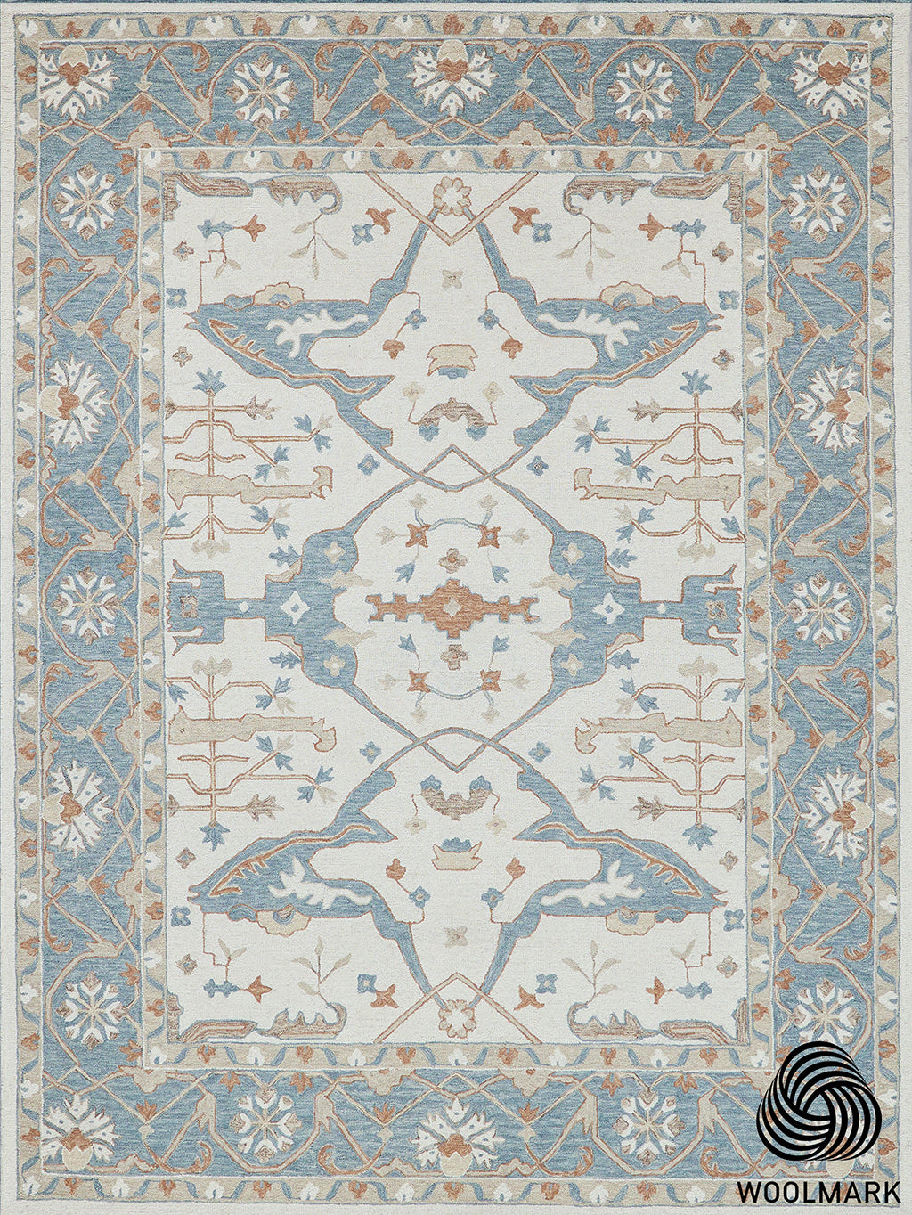 Nell Ivory/ Light Blue Motif Luxury Area Rug