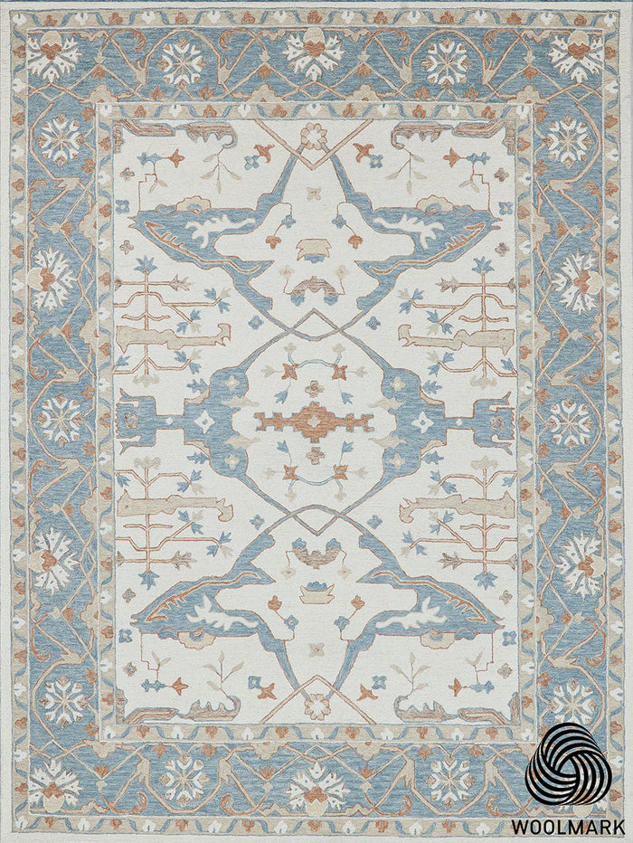 Nell Ivory/ Light Blue Motif Luxury Area Rug