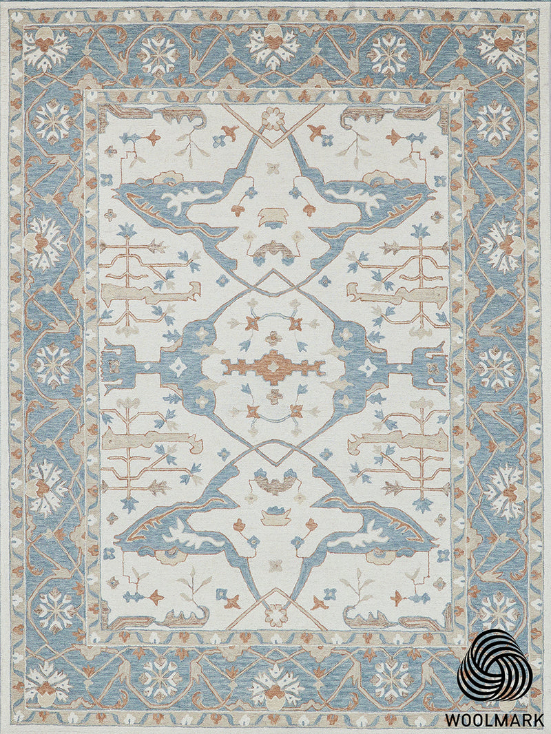Nell Ivory/ Light Blue Motif Luxury Area Rug