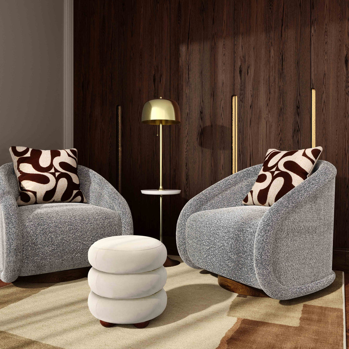 Stefanie Cream Performance Velvet Ottoman