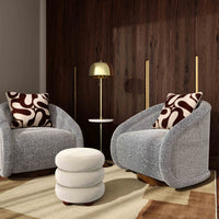Stefanie Cream Performance Velvet Ottoman