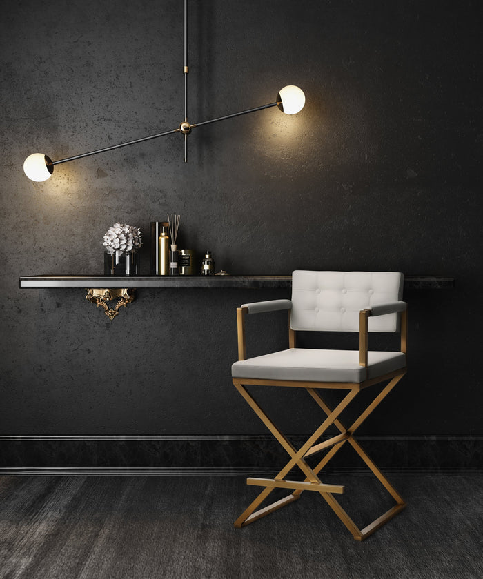 Lila White Gold Steel Faux Leather Barstool - Luxury Living Collection