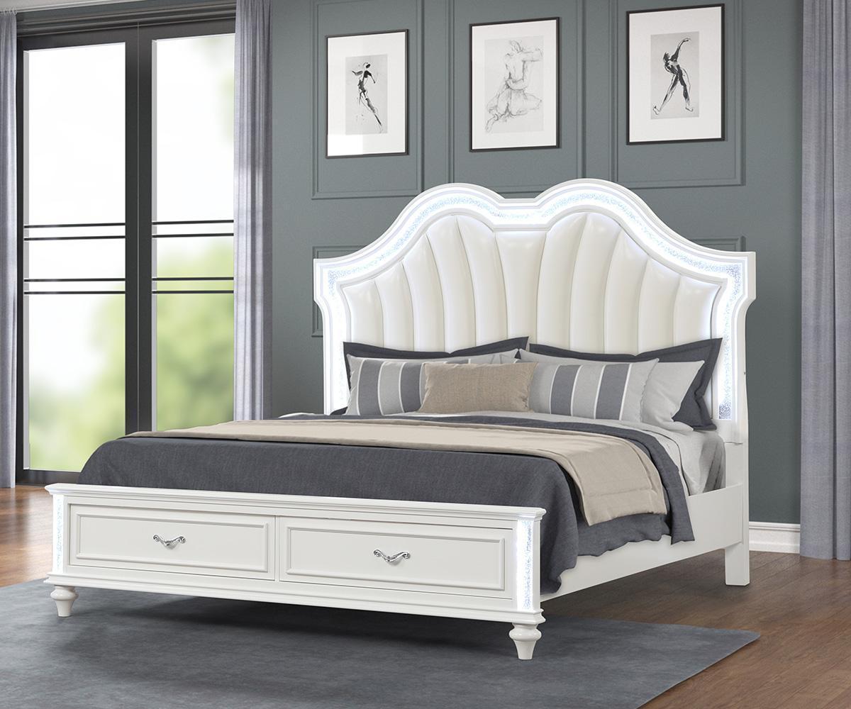 Goldie White Faux Leather and Wood Bed