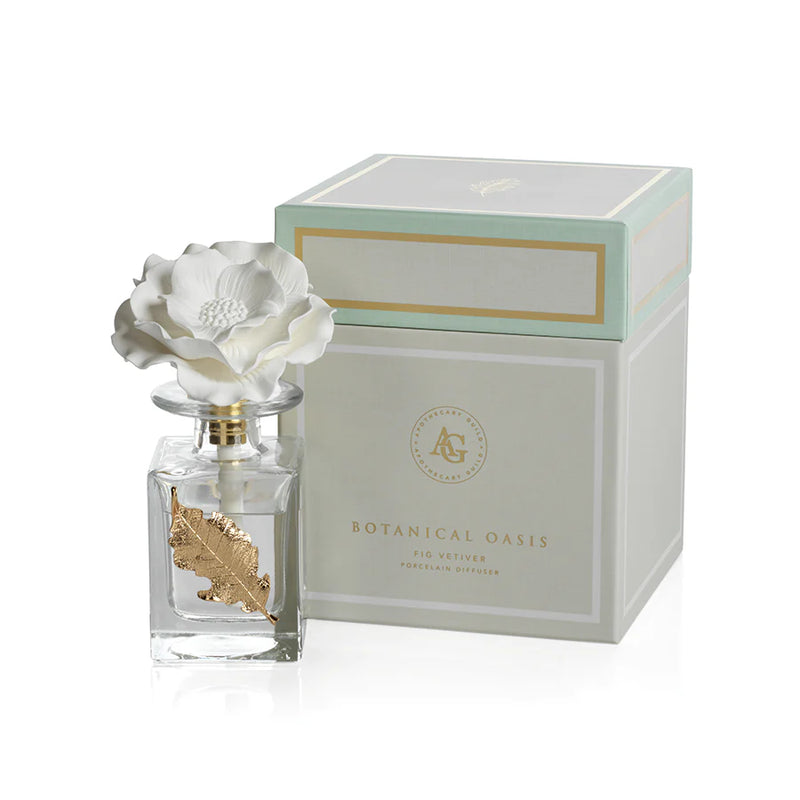 Apothecary Black Fig Vetiver Fragrance Botanical Oasis Porcelain Diffuser with Gold Leaf (Set of 4)