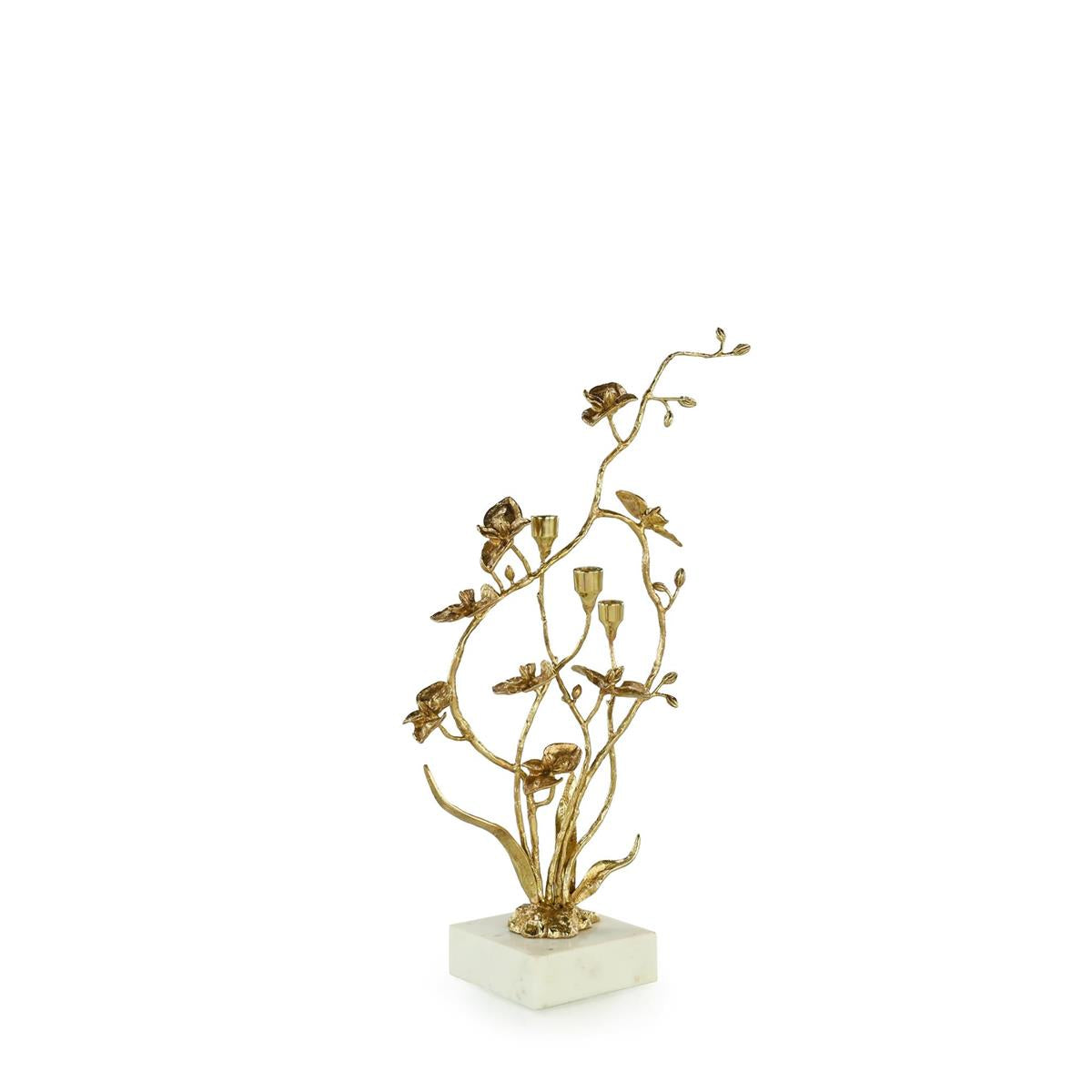 Blooming Orchids Gold & White Marble Candleholder (2 Sizes Available)