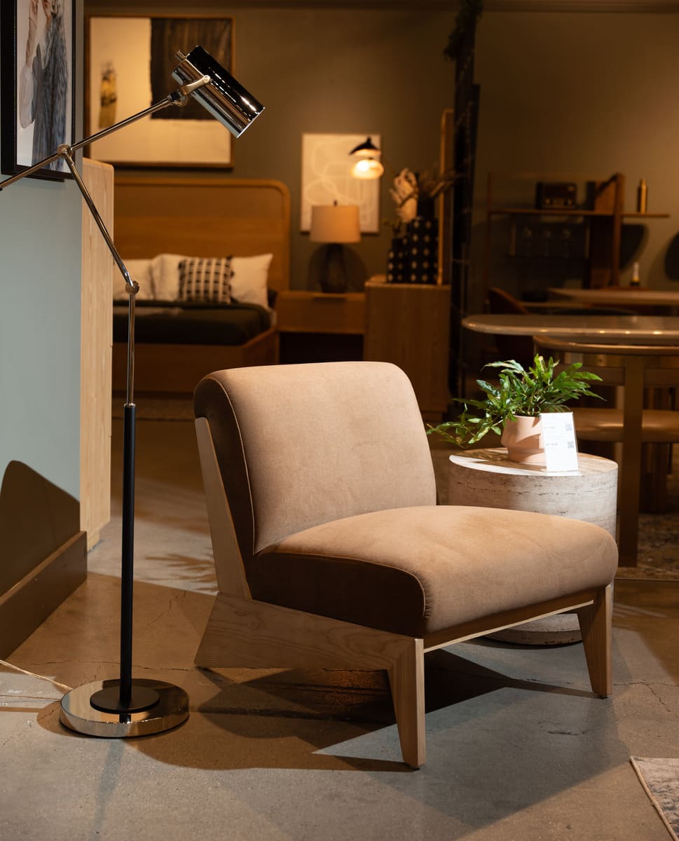 Kenna Mid-Century Modern Camel Velvet & Chestnut Accent Chair