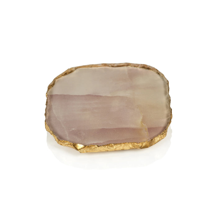 Agate Marble Glass Coaster with Gold Rim - Pink Tone ( Set of 12)