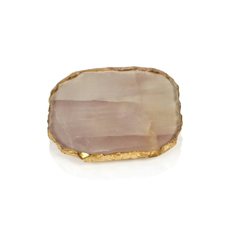Agate Marble Glass Coaster with Gold Rim - Pink Tone ( Set of 12)
