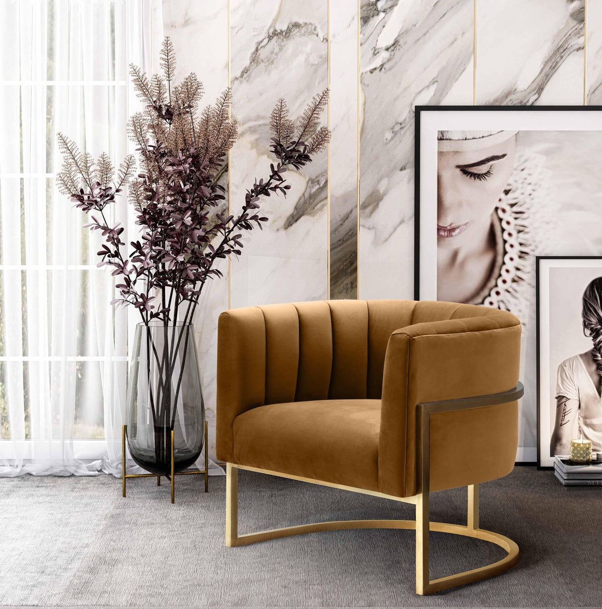 Chloe Cognac Performance Velvet Accent Chair