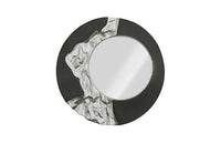 Mars 39" Black & Silver Leaf Modern Round Mirror