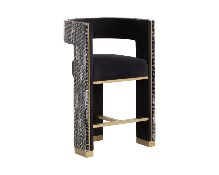 Adamina Black, Night Fabric & Gold Counter Stool