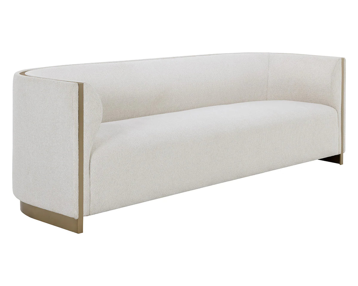 Larron 95.75" Light Barley Performance Fabric & Gold Sofa