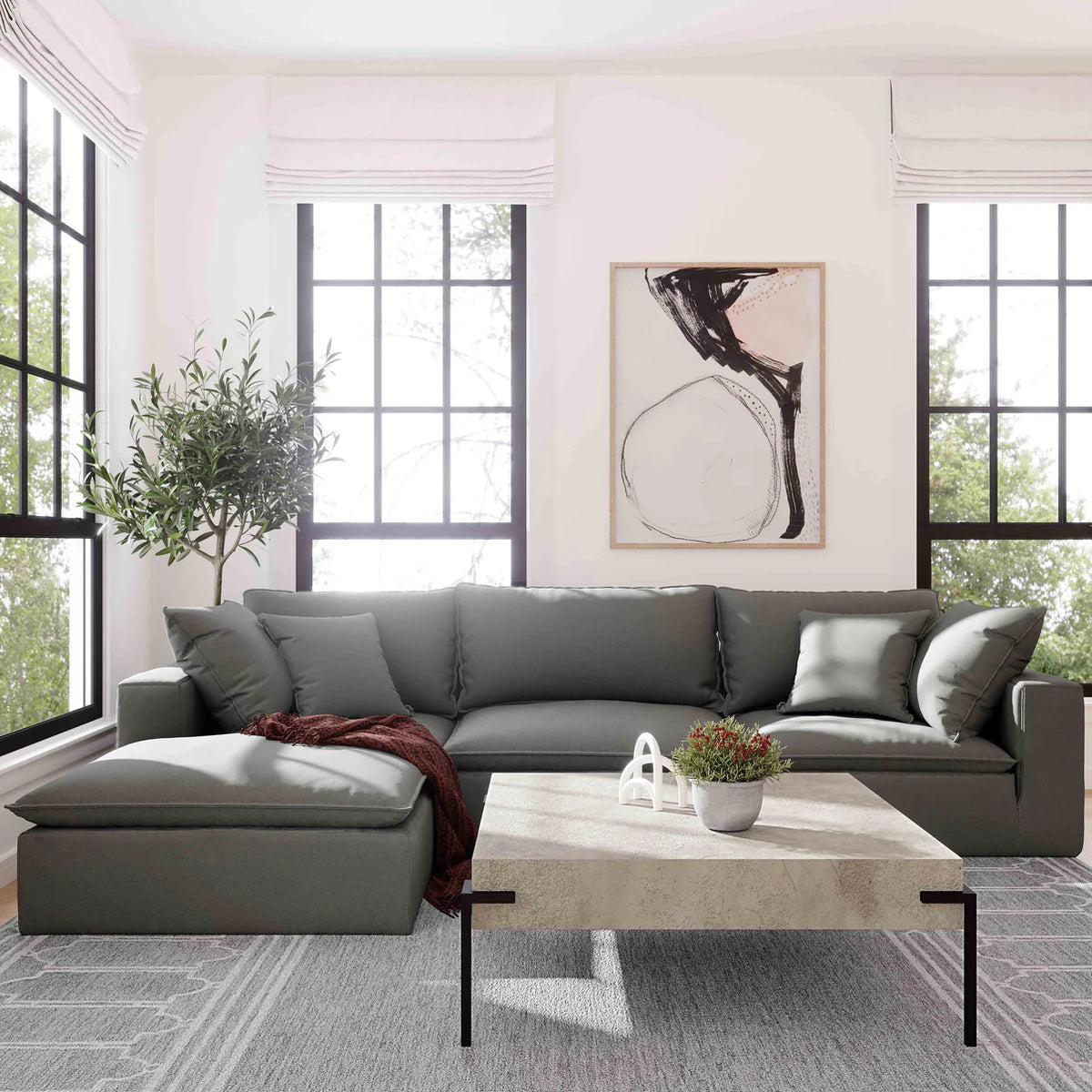 Cali Slate Performance Fabric Modular Corner Chair